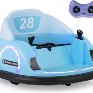 COSTWAY Kids Bumper Car – 360° Spinning Electric Ride-On with Joysticks, Remote Control, Lights & Music for Ages 18+ Months